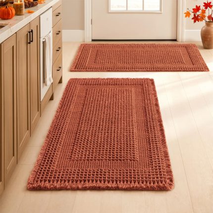 Glowinnovate Fall Orange Set of 2 Waffle Bathroom Rugs glowinnovate Bath Mat 17x24+18x30