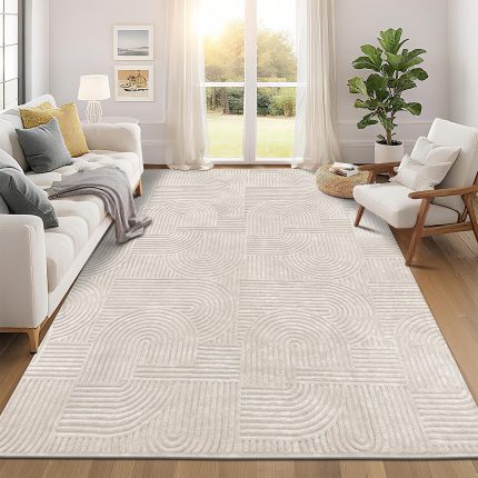 Glowinnovate 5x7 Area Rugs for Living Room, Modern Non Slip Washable Rug, Beige