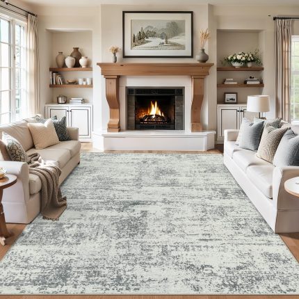 Glowinnovate 8x10 Area Rug Living Room: Modern Abstract Washable Carpet Grey