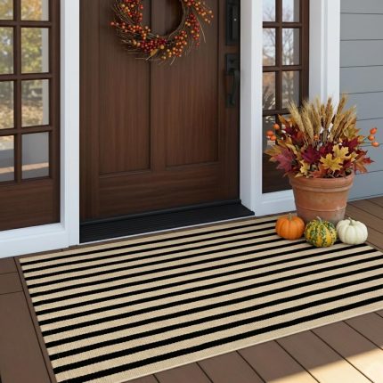 Glowinnovate Outdoor Porch Rug Fall Front Door Mat 24"x51", Black and Tan Rugs